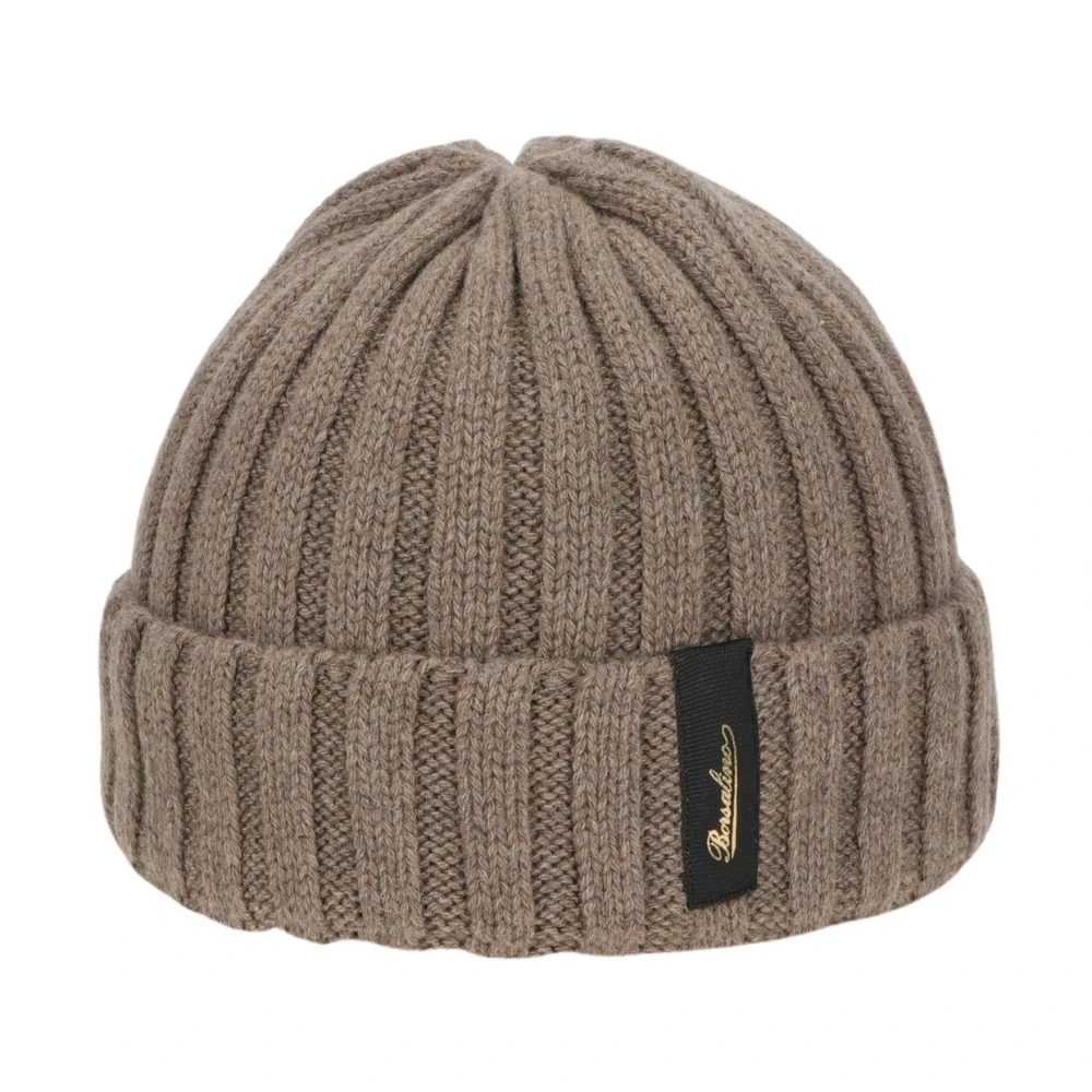 Borsalino Kashmir Ribbstickad Beanie Mössa Brown, Unisex