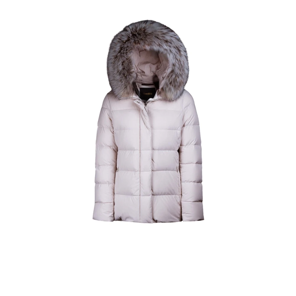 Moorer Women's Beige Down Jackets, M, Sporty Yet Feminine Short Down Jacket