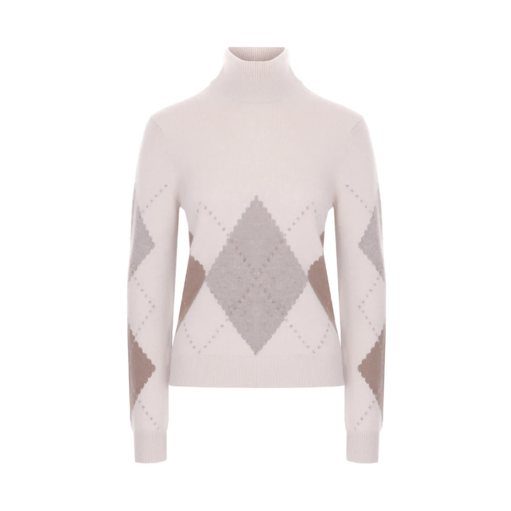 Loro Piana Stijlvolle Argyle Kasjmier Coltrui Beige Dames