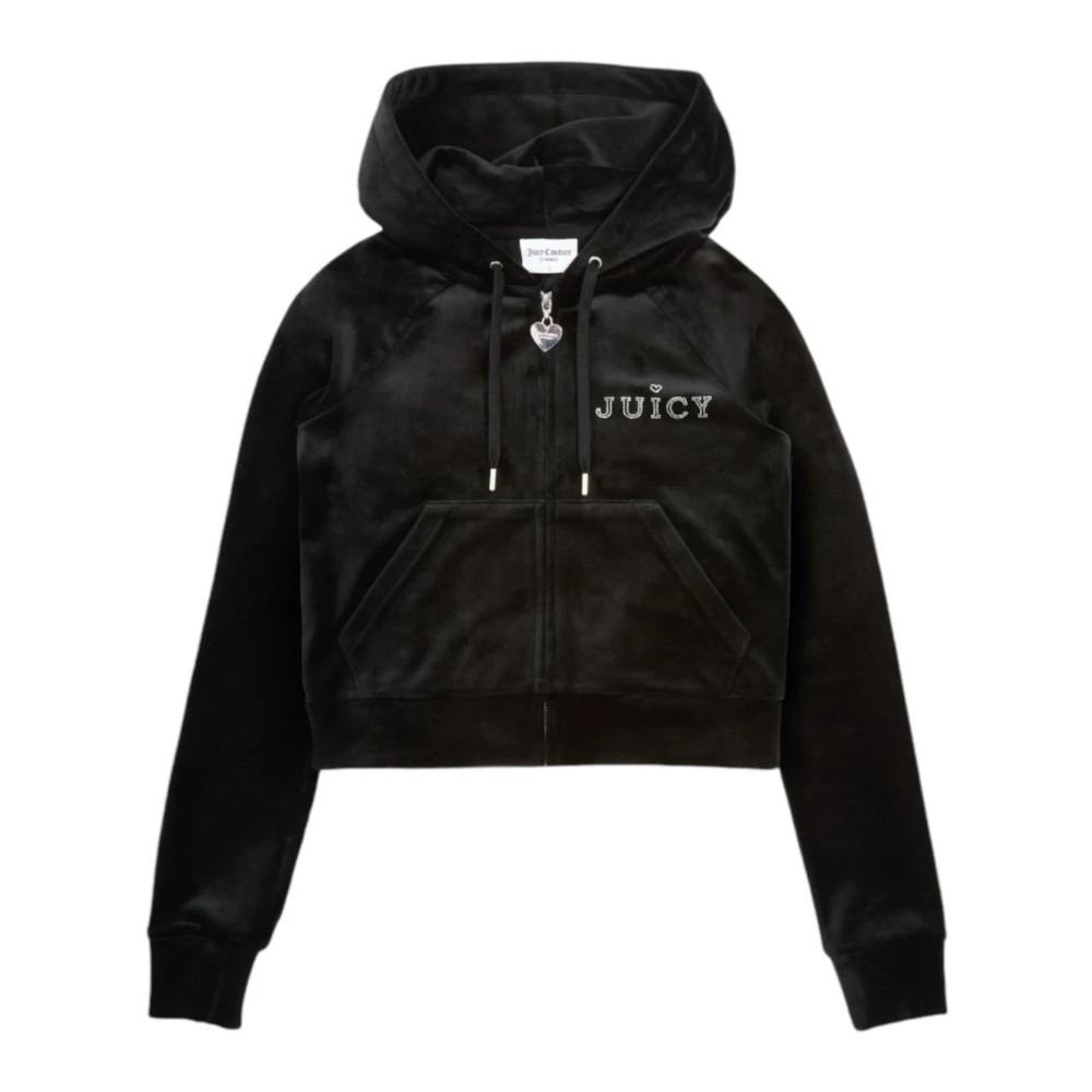 Juicy Couture Zwarte hoodie met zilveren strass logo Black Dames