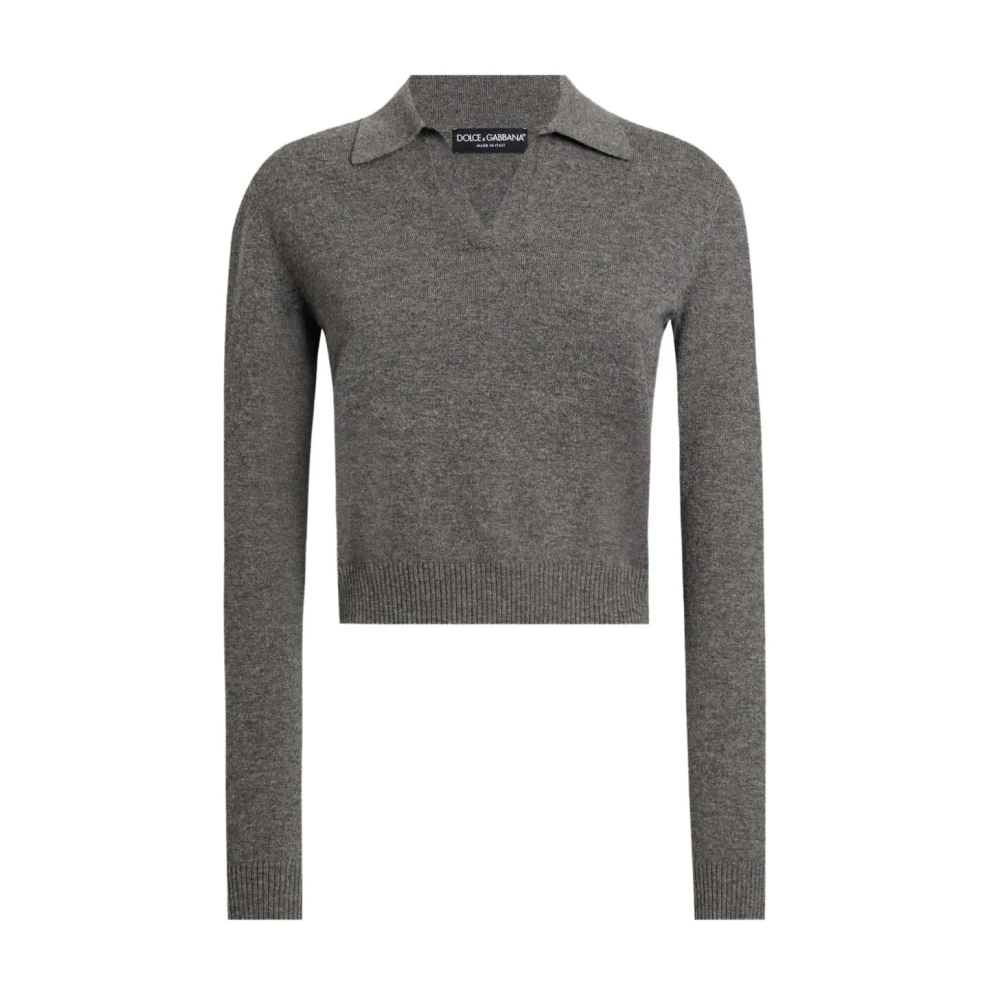 Dolce & Gabbana Gray Cashmere Knitwear, Female, M, Cashmere Polo Pullover
