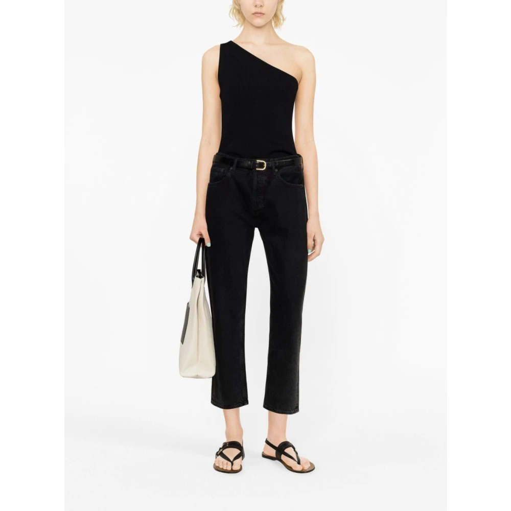 TotêMe Geribbelde One Shoulder Top Black Dames