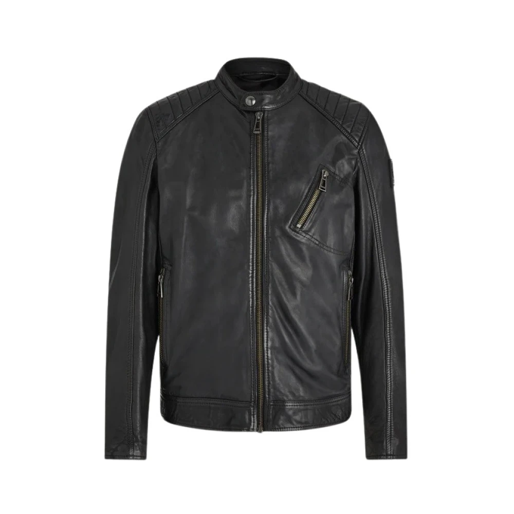 Belstaff Zwarte Bikerjas V Racer Blauw Black Heren