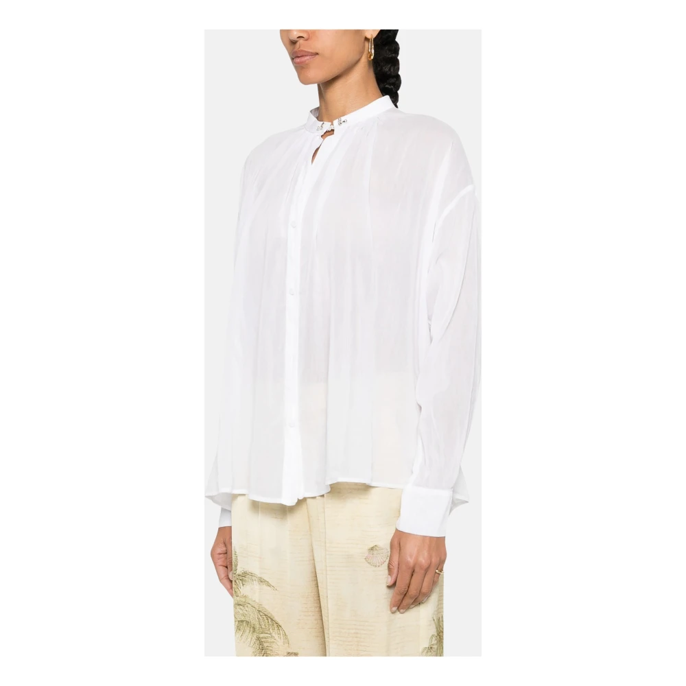 Forte Bohemien katoenen en zijden shirt met kristaldetail White Dames