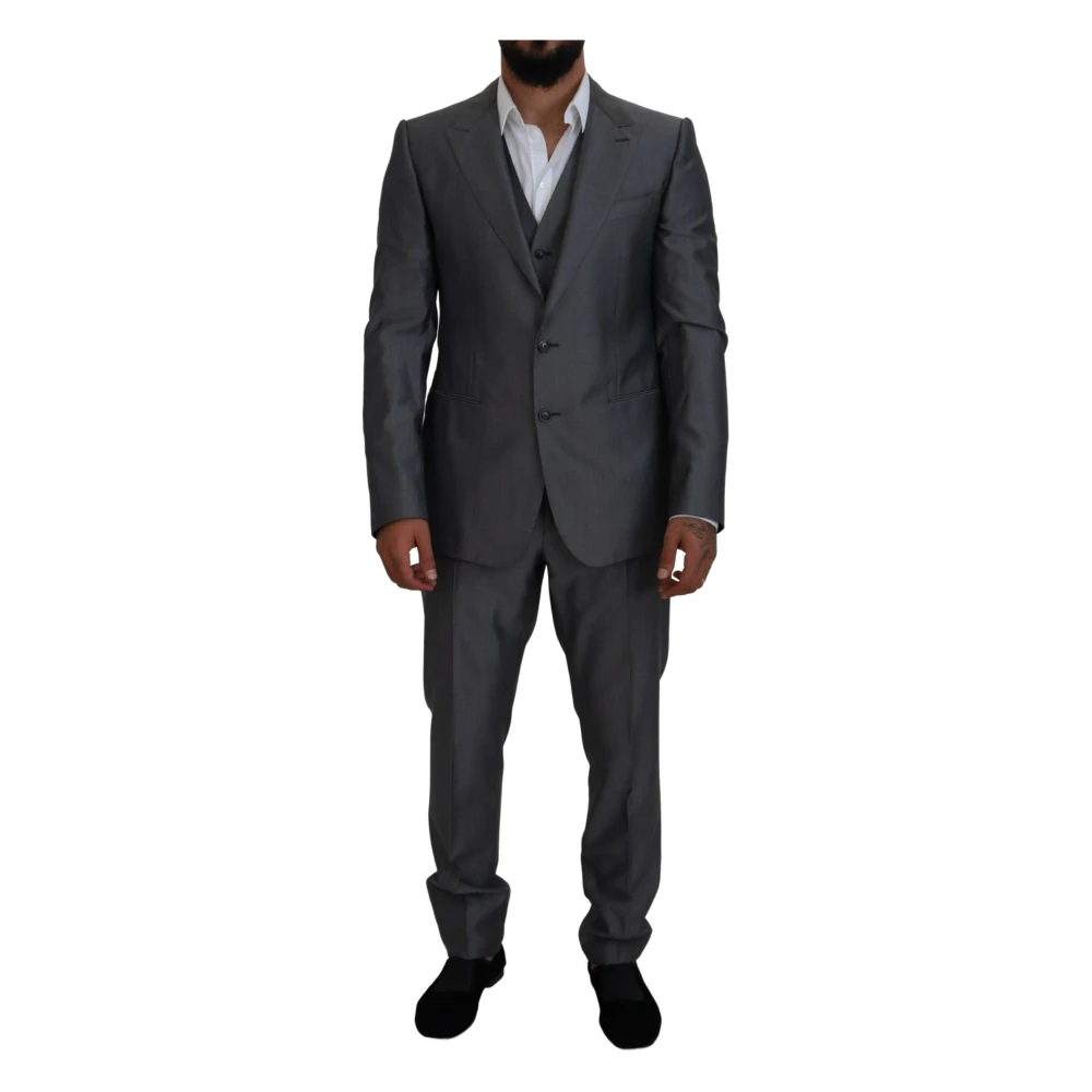 Dolce & Gabbana Men's Gray Single Breasted Suits, Xs, Slim Fit Suit - Sicilia 3 Piece