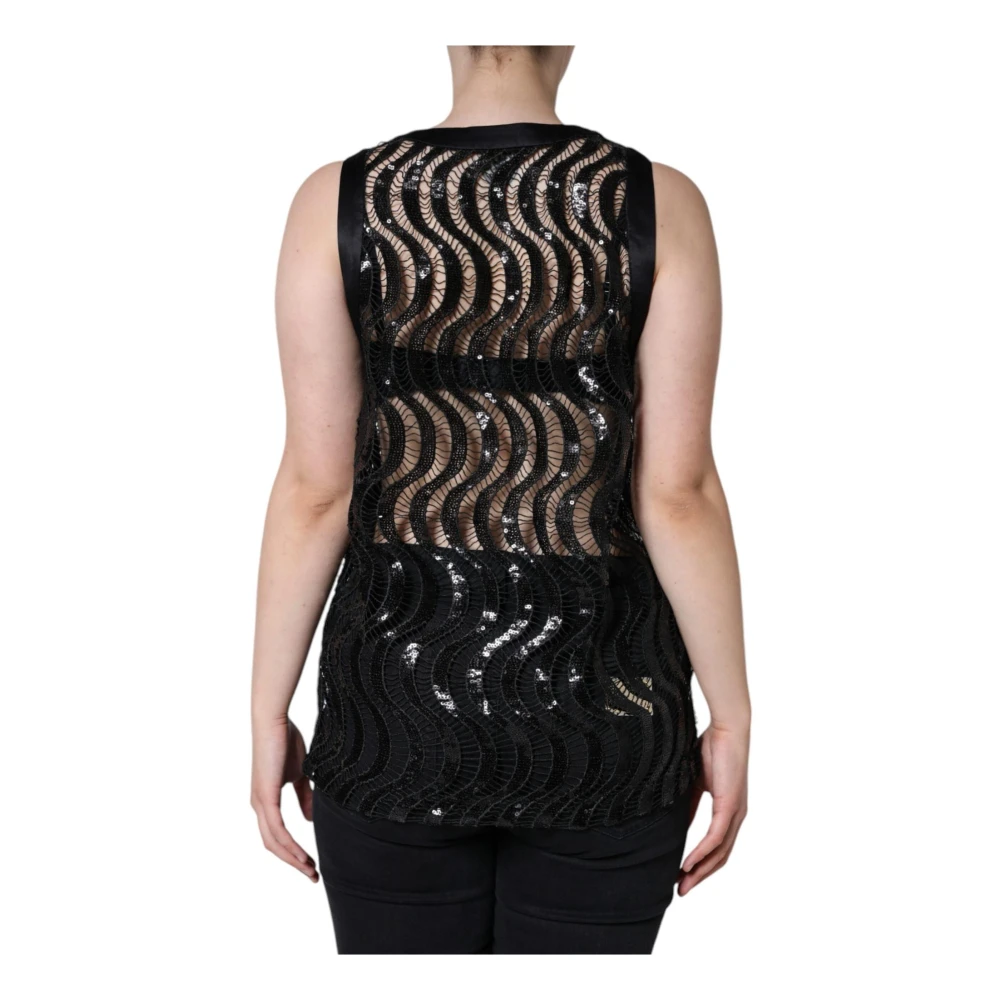 Dolce & Gabbana Zwarte Paillet Tanktop met Ronde Hals Black Dames