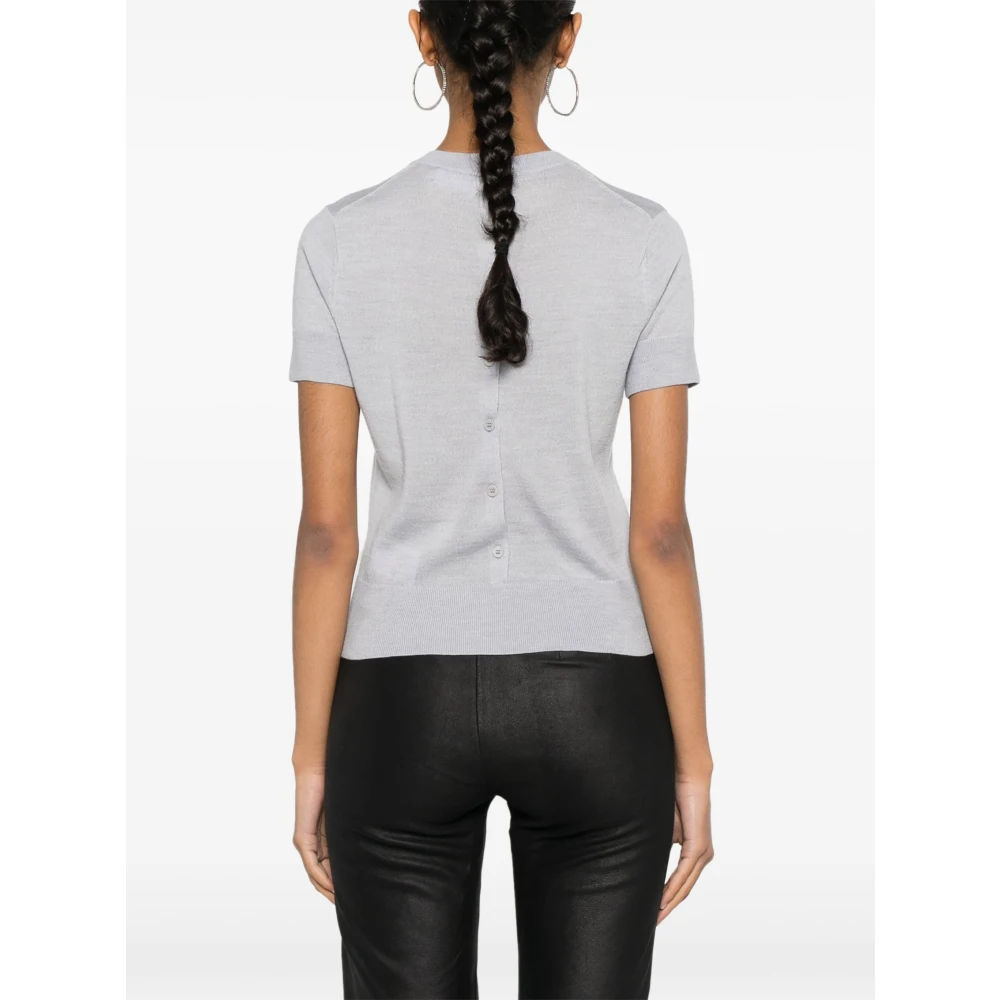 Calvin Klein Heather Merino Wool Button Sweater Gray Dames