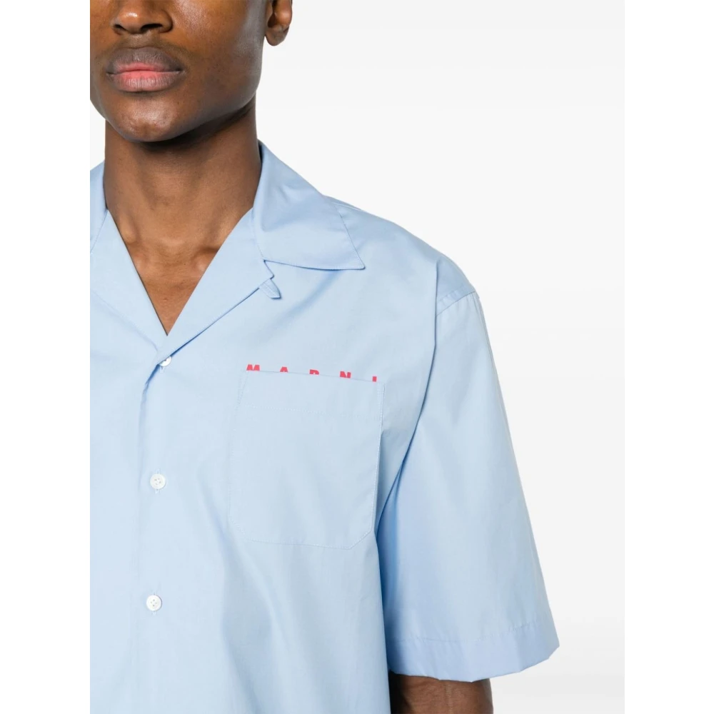 Marni Gedrukt Logo Poplin Overhemd Blue Heren