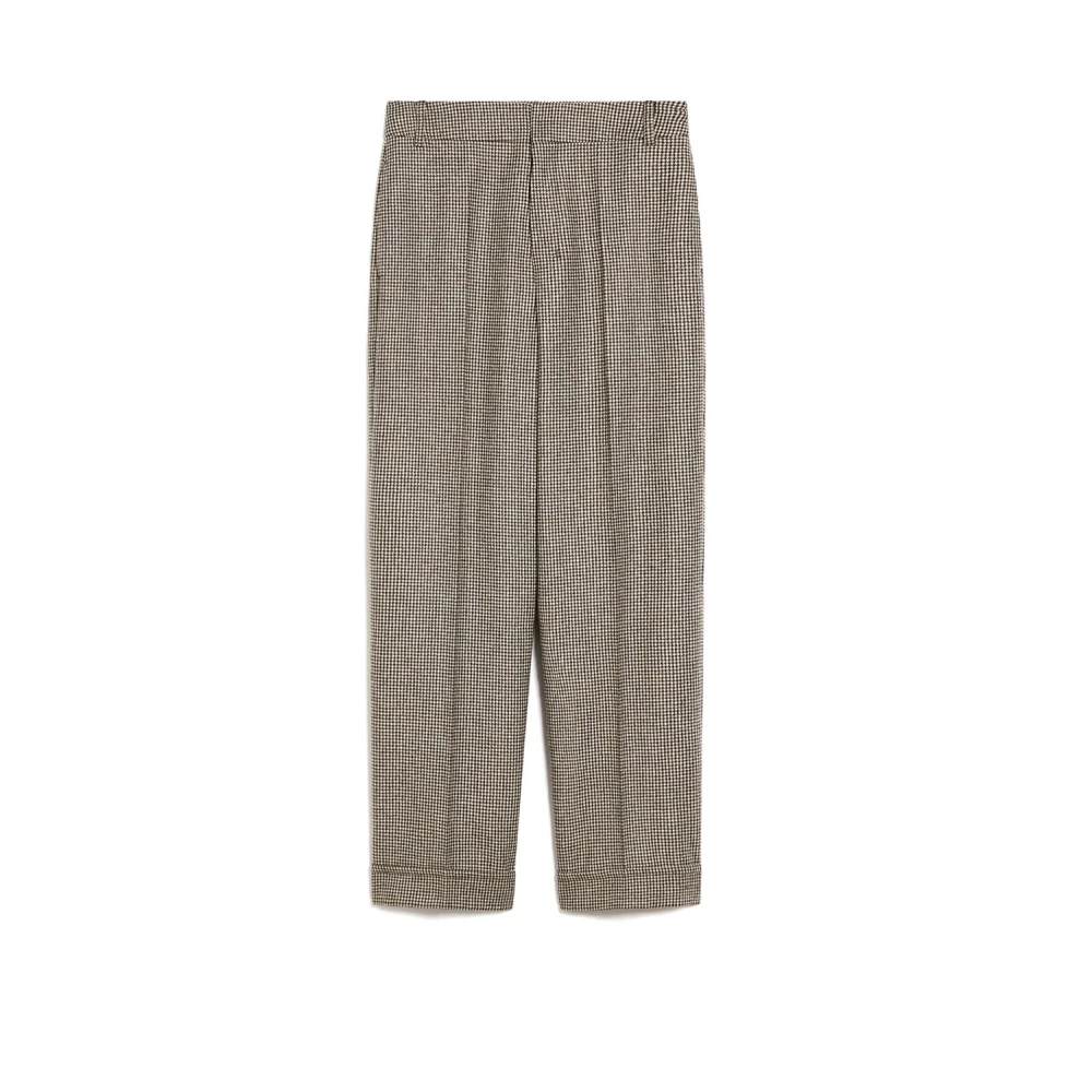 Max Mara Wolmix Palazzo Broek Houndstooth Beige Dames