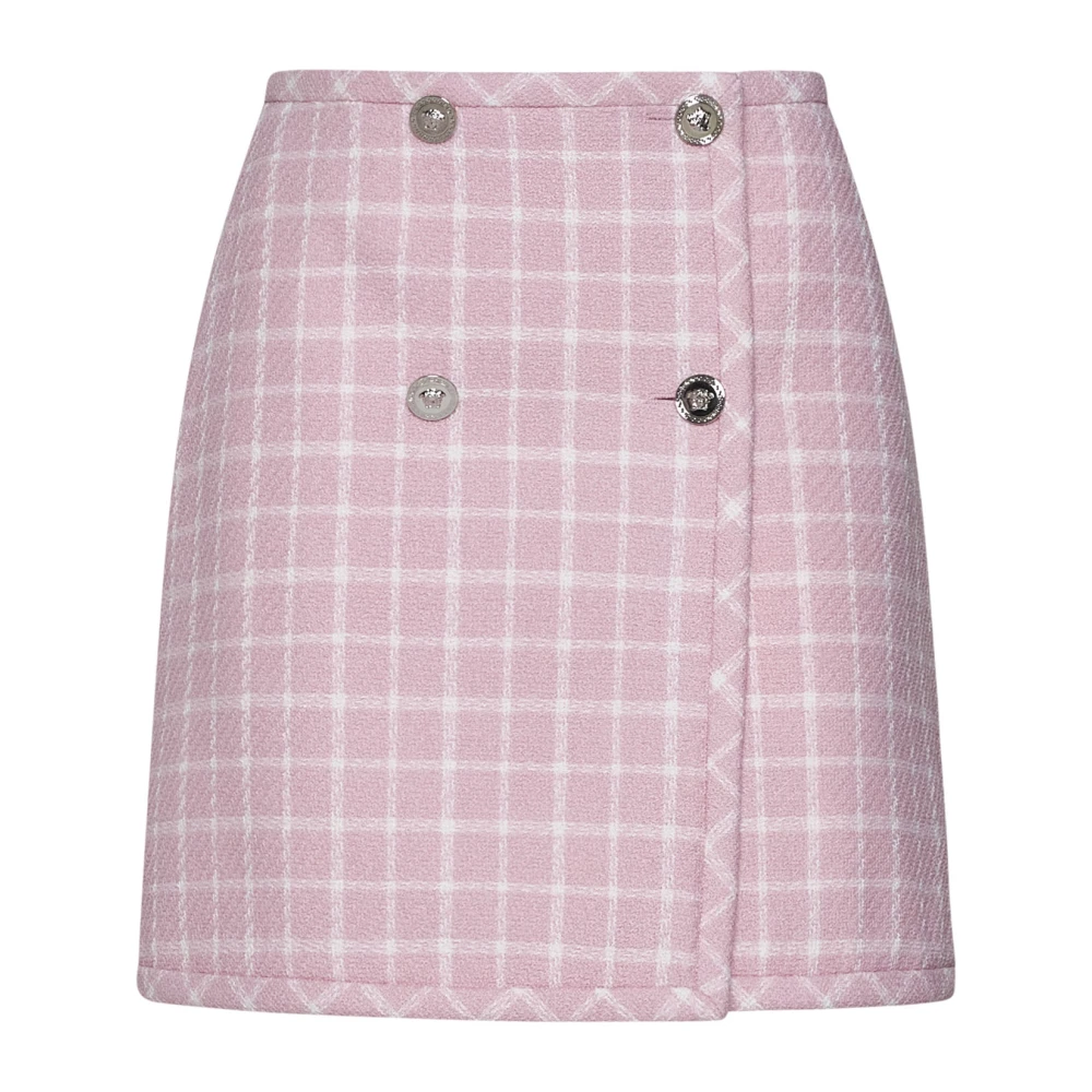 Versace Geruite Hoge Taille Rok Pink Dames
