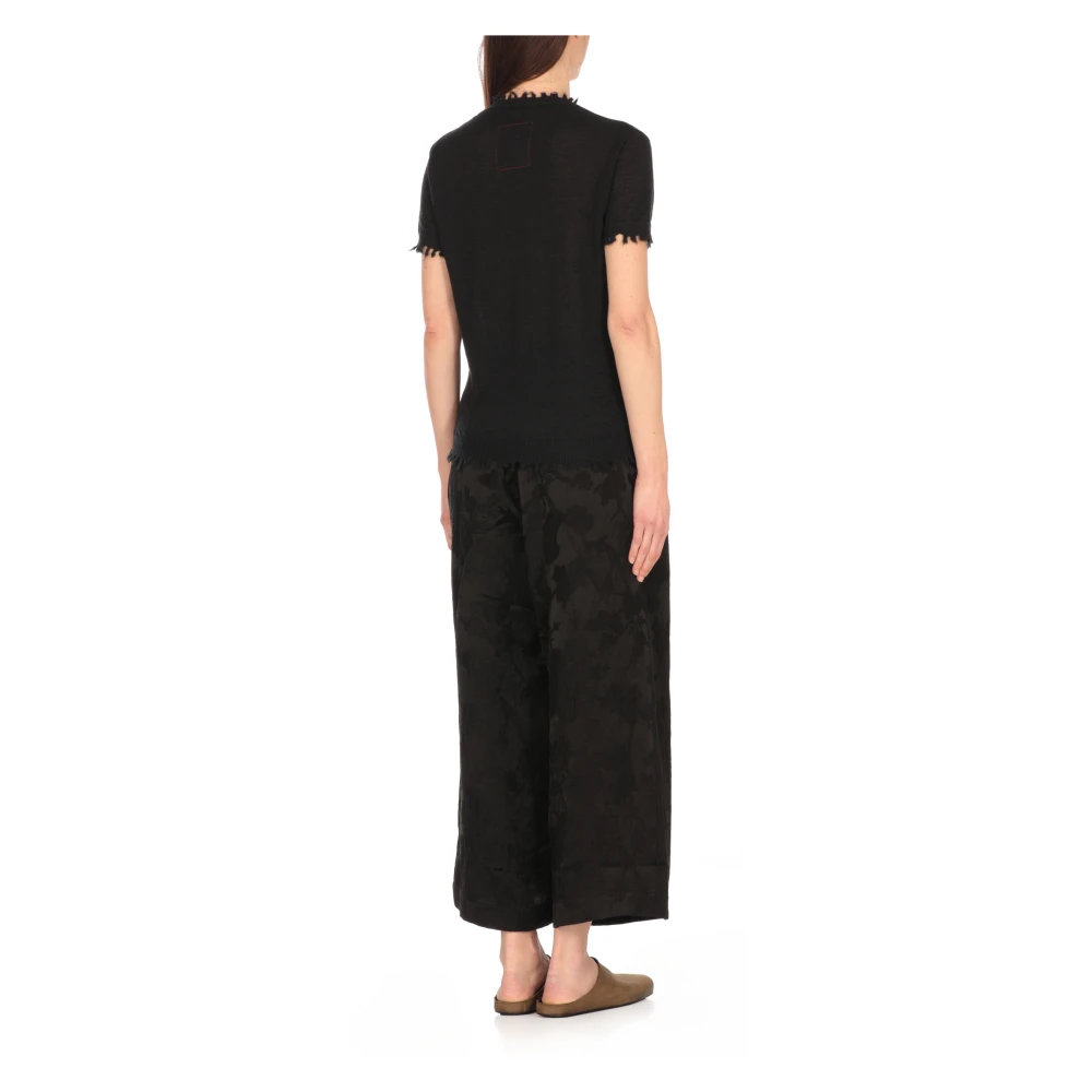 UMA Wang Zwarte Kasjmier Trui Ronde Hals Korte Mouwen Black Dames