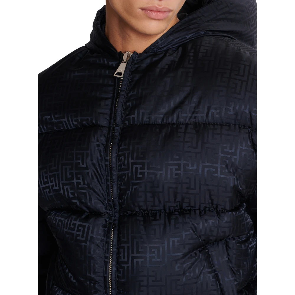 Balmain PB Labyrinth jacquard nylon puffer jack Black Heren