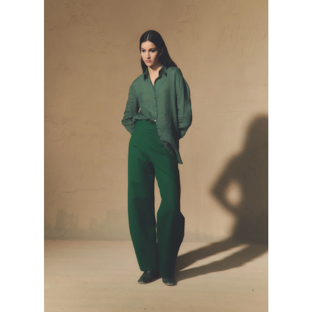 Cortana Hoge taille linnen en maagdelijke wollen broek Green Dames
