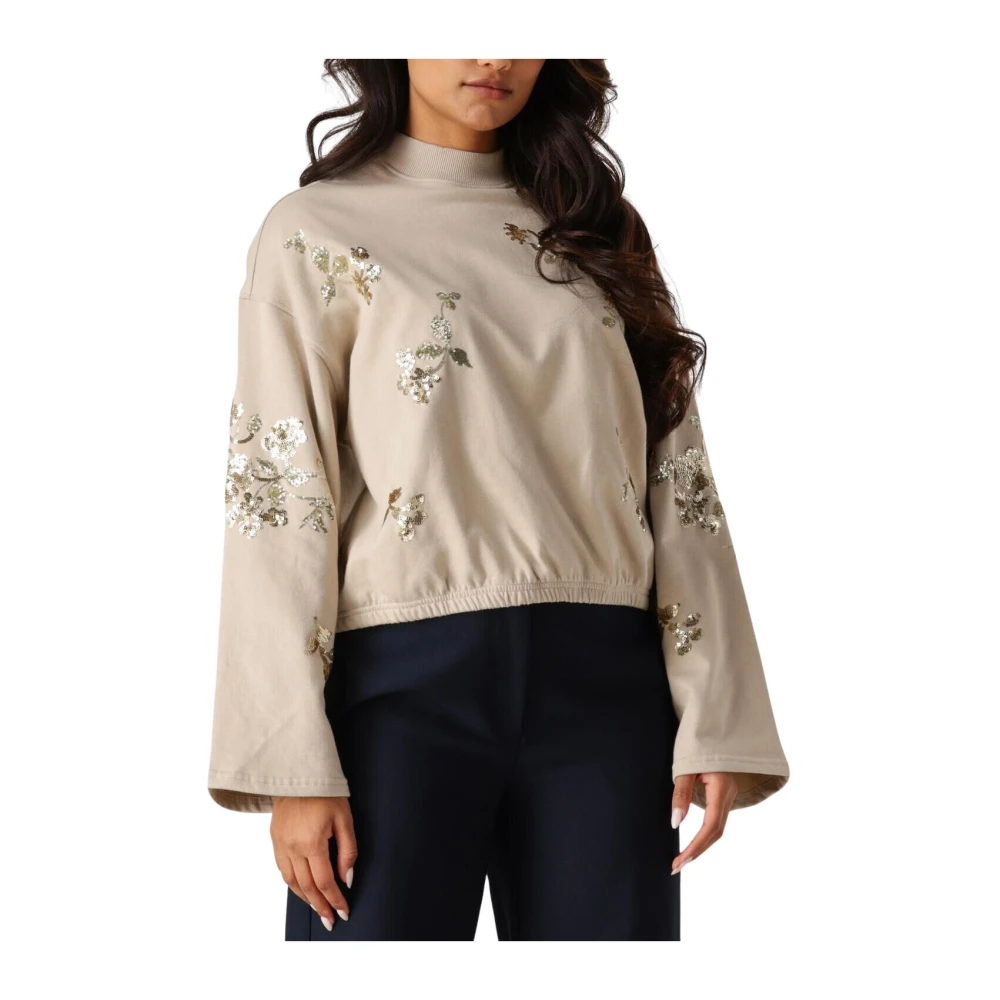 Summum Woman Beige Embellished Cropped Sweater Beige Dames