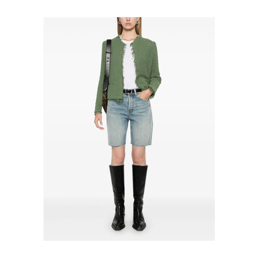 IRO Groene Bouclé Frayed Edge Jas Green Dames