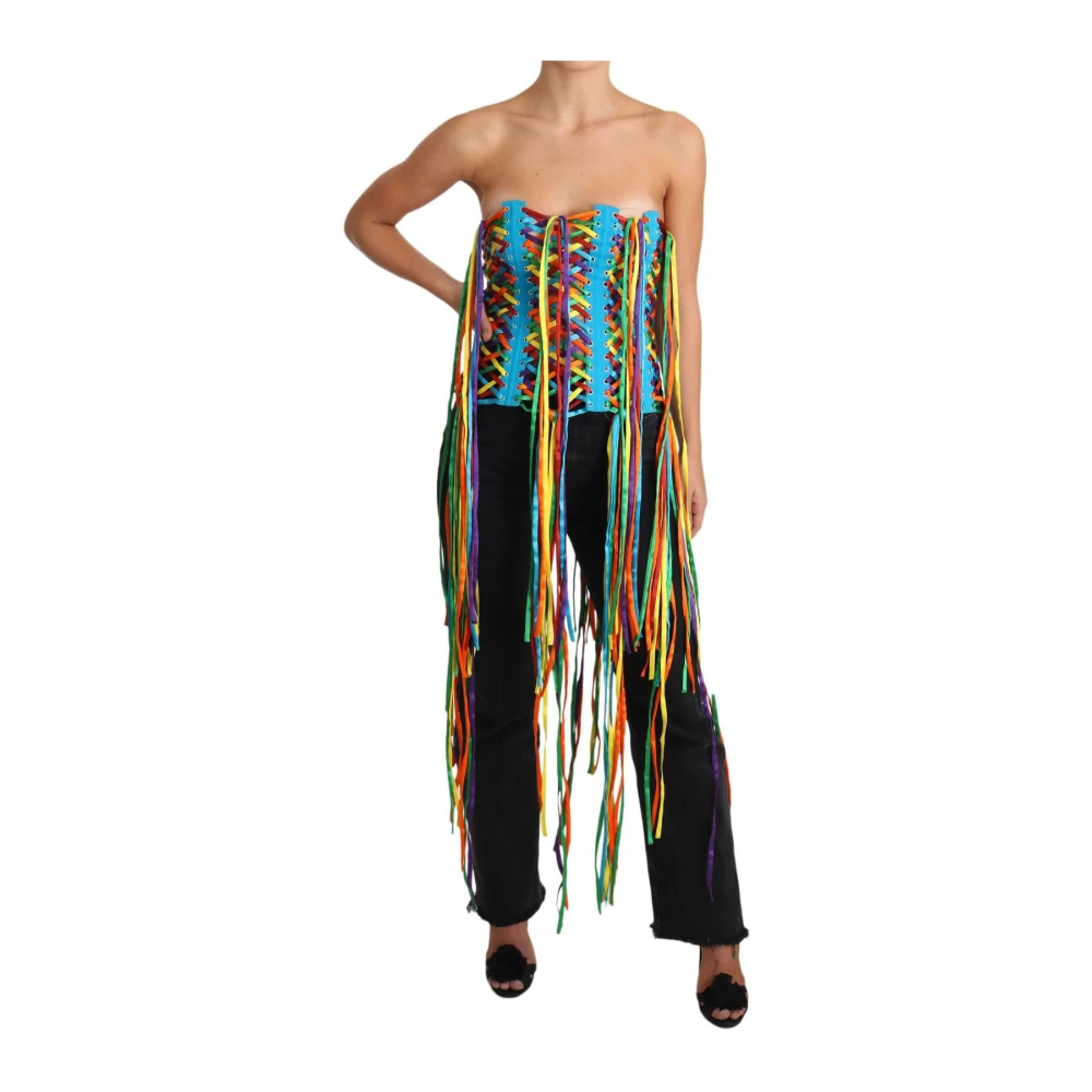 Dolce & Gabbana Vrouw Multicolor Rainbow Laceup Corset Top