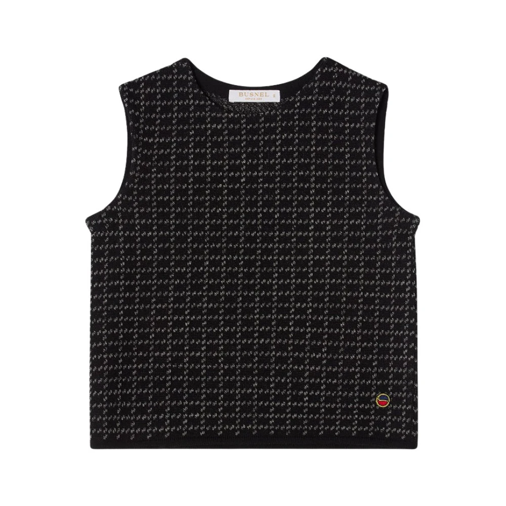 Busnel Geruite Wollen Top Vest Black Dames