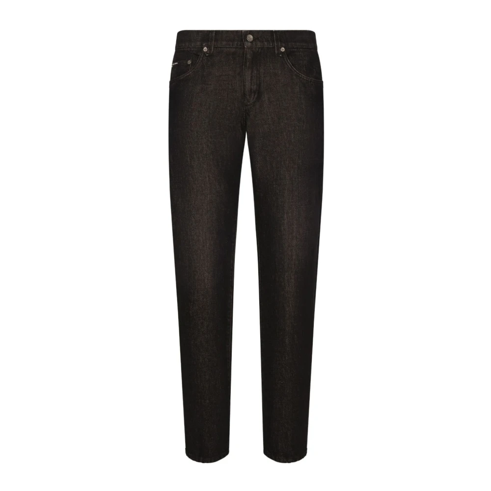 Dolce & Gabbana Donkerblauwe Regular-Fit Denim Jeans met Logo Details Black Heren