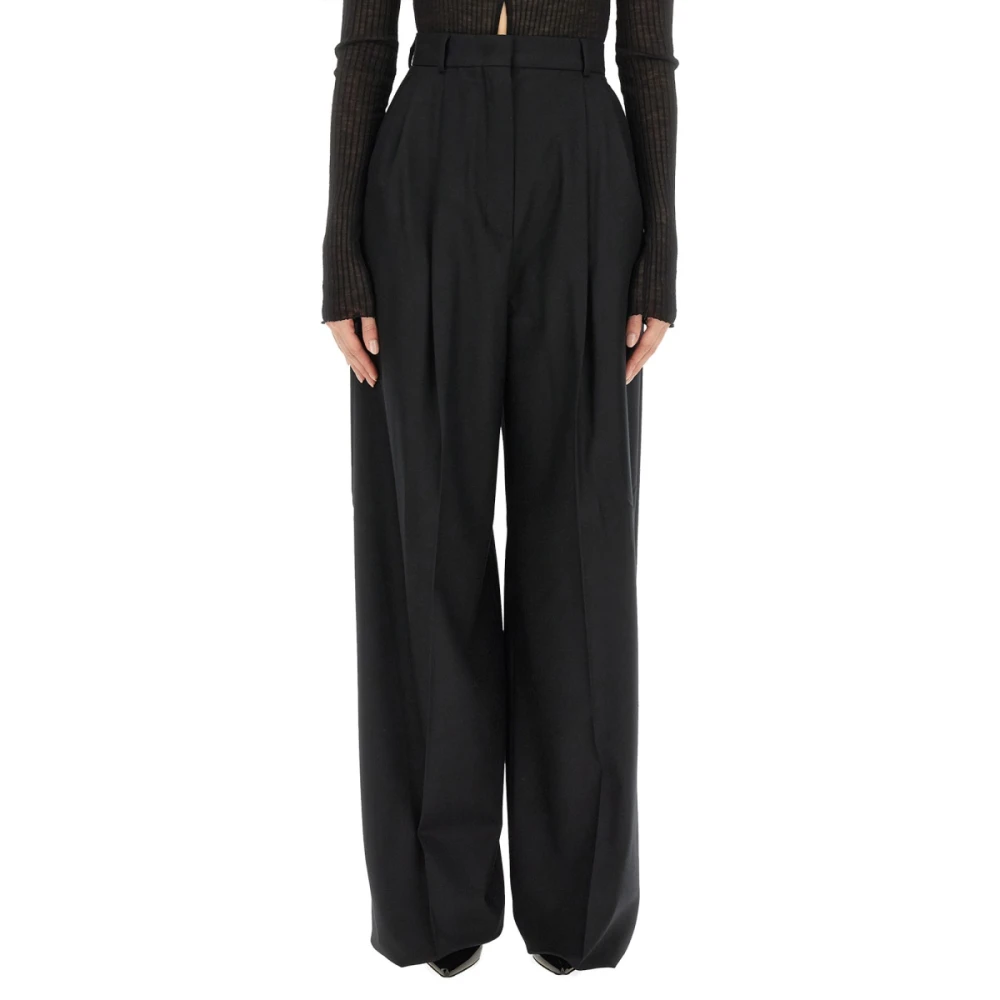 SPORTMAX Wijde wollen blend palazzo broek Black Dames