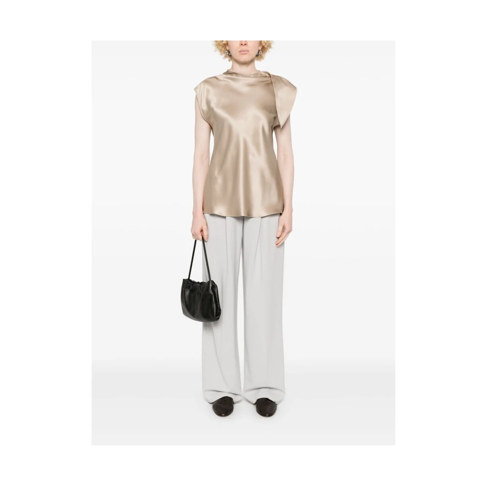 Giorgio Armani Beige Mock Neck Shirt met Sjaal Detailing Beige Dames