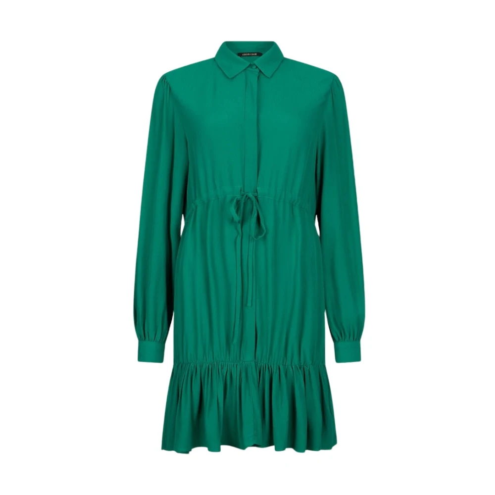 Roberto Cavalli Women's Green Short Dresses, S, Mini Shirt Dress With Drawstring Waist