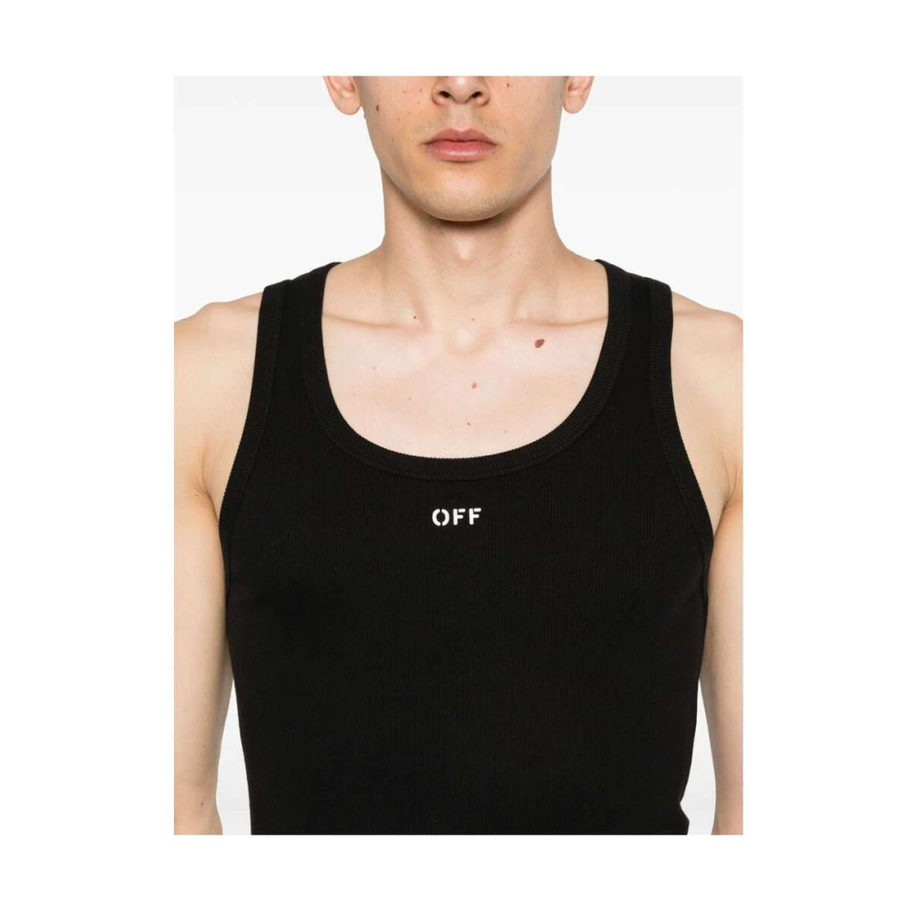Off White Zwarte Logo Print Mouwloos T-shirt Black Heren