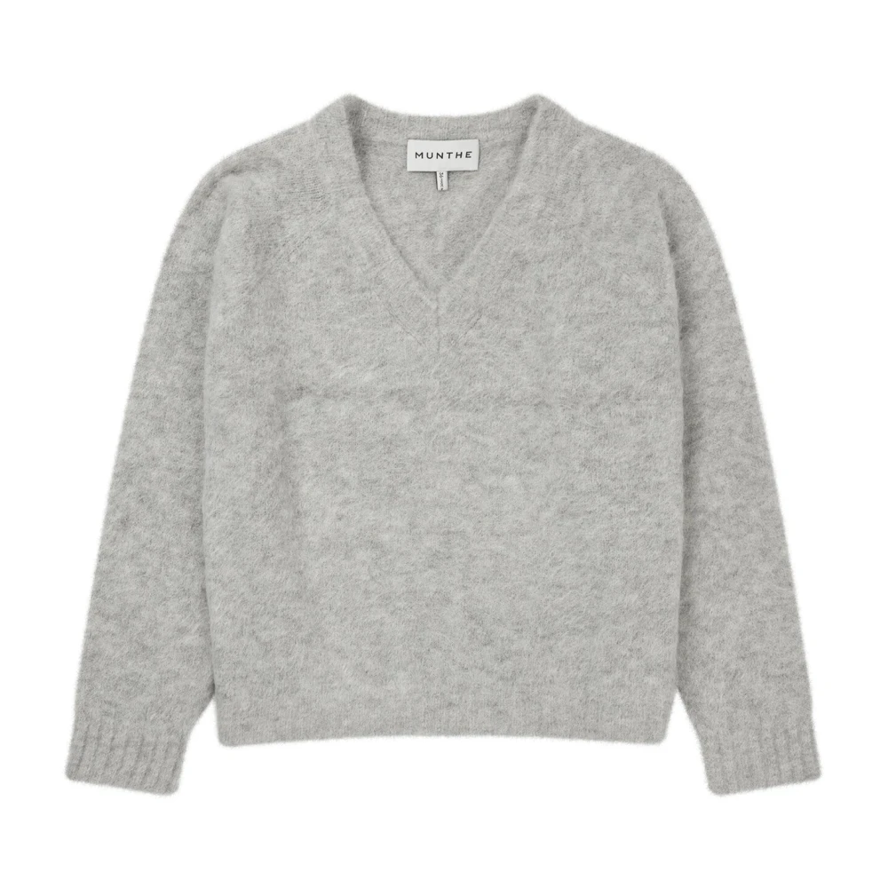 Munthe Women's Gray V-Neck Knitwear, 2XL, Larussa Strik 1613/23472