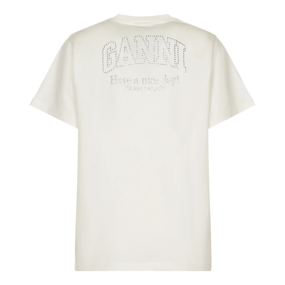 Ganni Jersey Rhinestone Relaxte T-shirt White Dames
