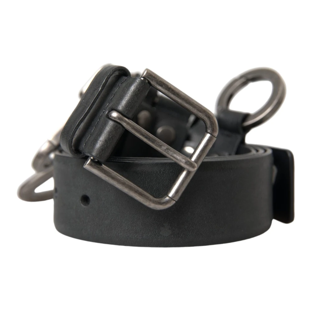 Dolce & Gabbana Homme Noir Accessoires, Taille: 80 Cm Ceinture En Cuir Boucle Argent