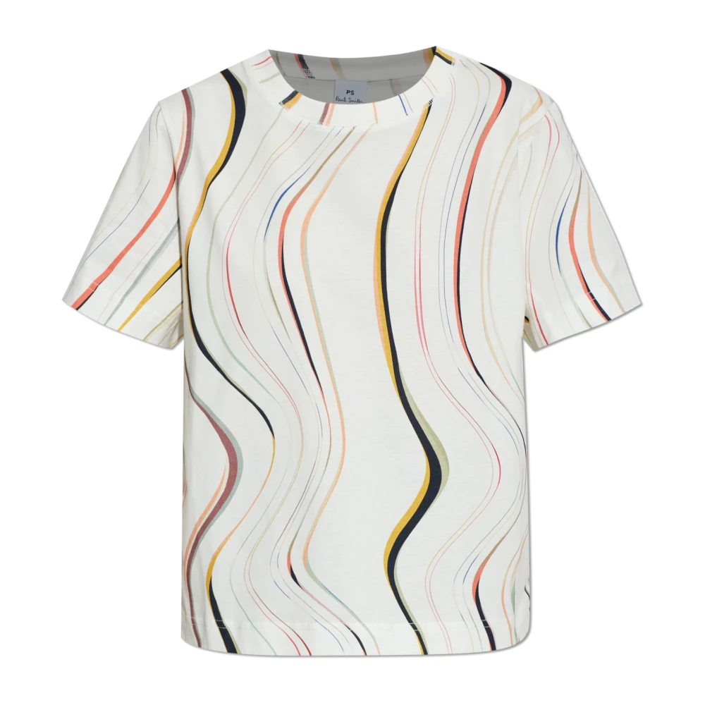 Ps By Paul Smith Vrouw Beige Tops Dames, M, Katoen, T-Shirt Met Print