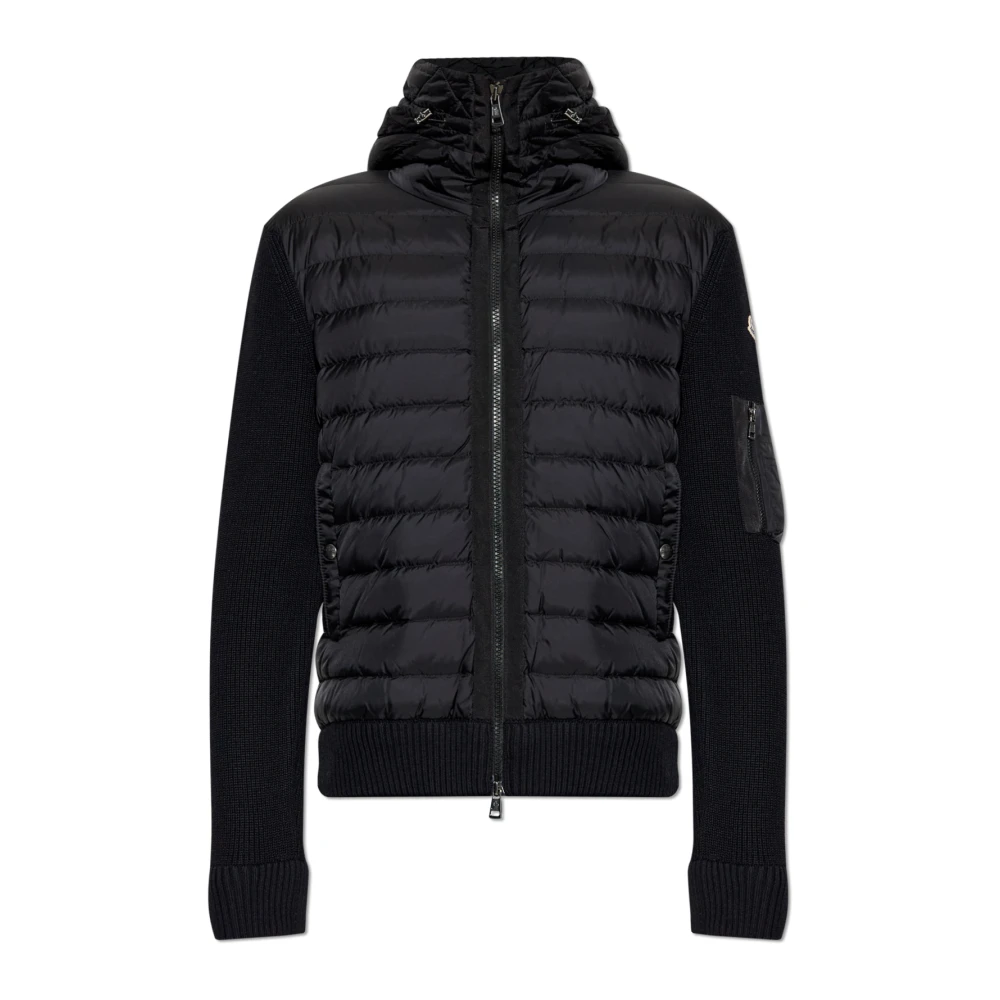 Moncler , Cardigans, Male, Black, L, Cardigan With Down Front