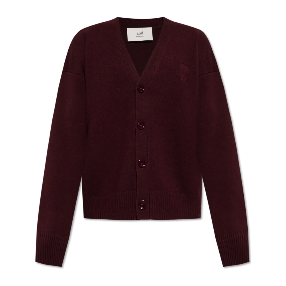 Ami Paris Uomo Rosso Cardigan Di Lana