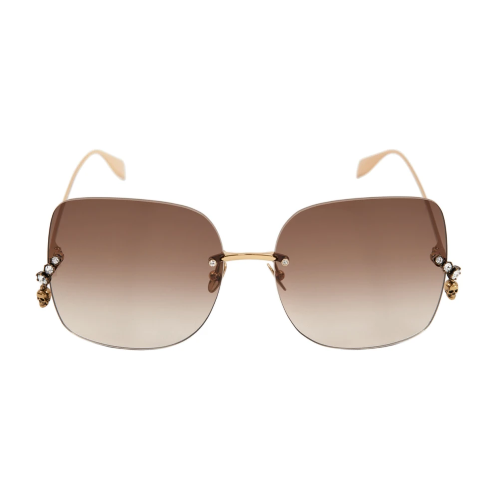 Alexander McQueen Lyxiga Metallsolglasögon för Modemedvetna Kvinnor Brown, Dam