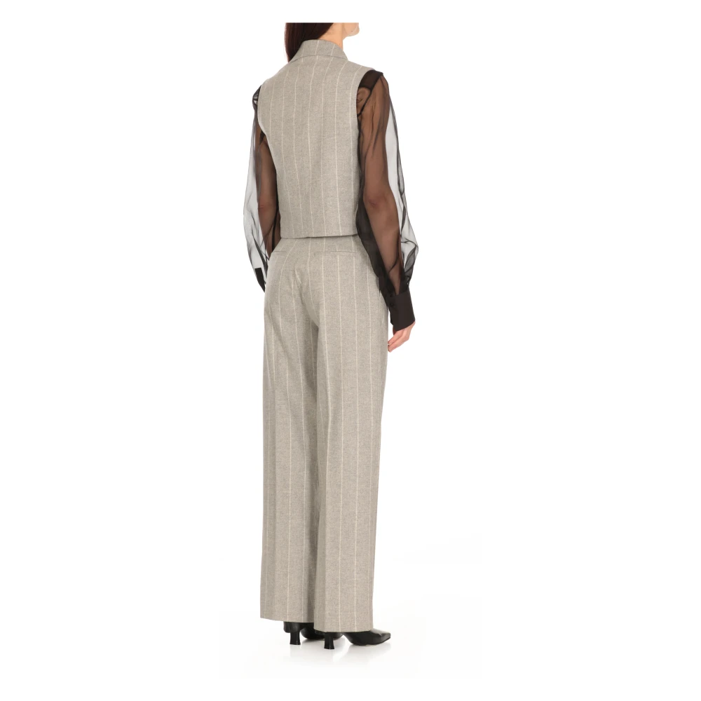Antonelli Firenze Grijze Wol Geknipte Vest met Pinstripes Gray Dames