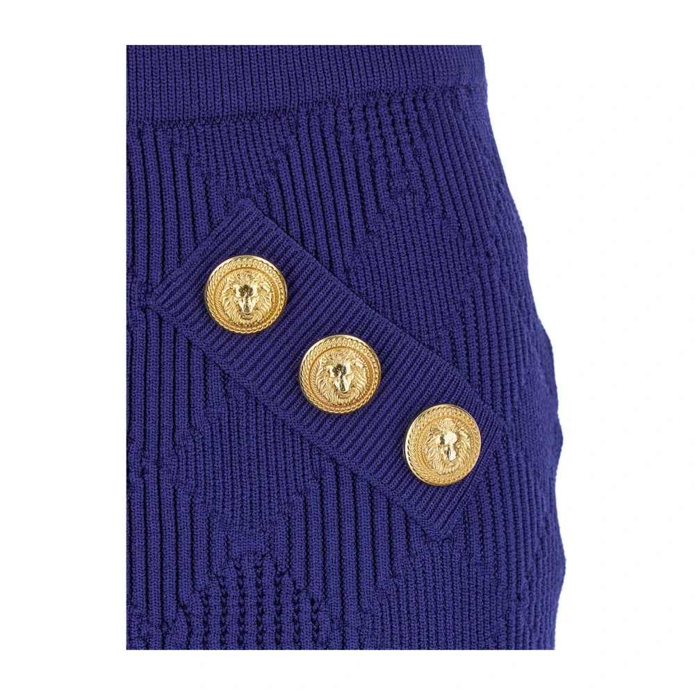 Balmain Vichy Gebreide Korte Rok Blue Dames