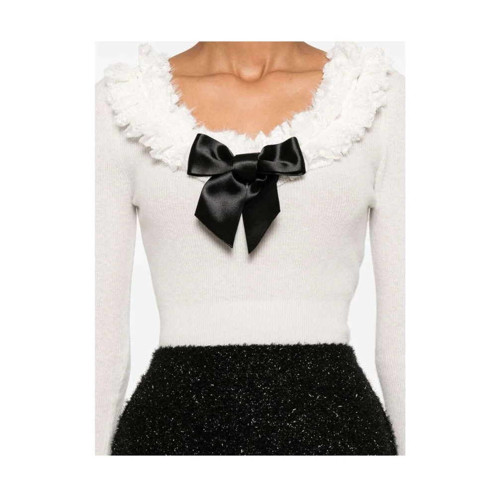 Shushu Tong Geribbeld Gebreid Body met Strikdetail White Dames