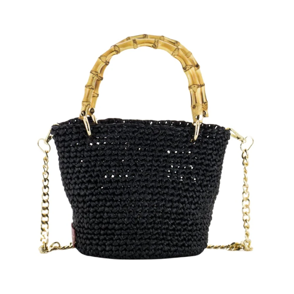 Chica London Handgemaakte Raffia Tas met Bamboe Handvatten Black Dames