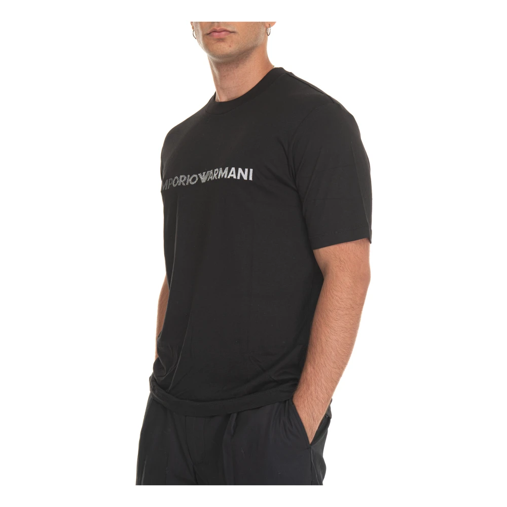 Emporio Armani Geborduurd Logo Katoenen T-shirt Black Heren