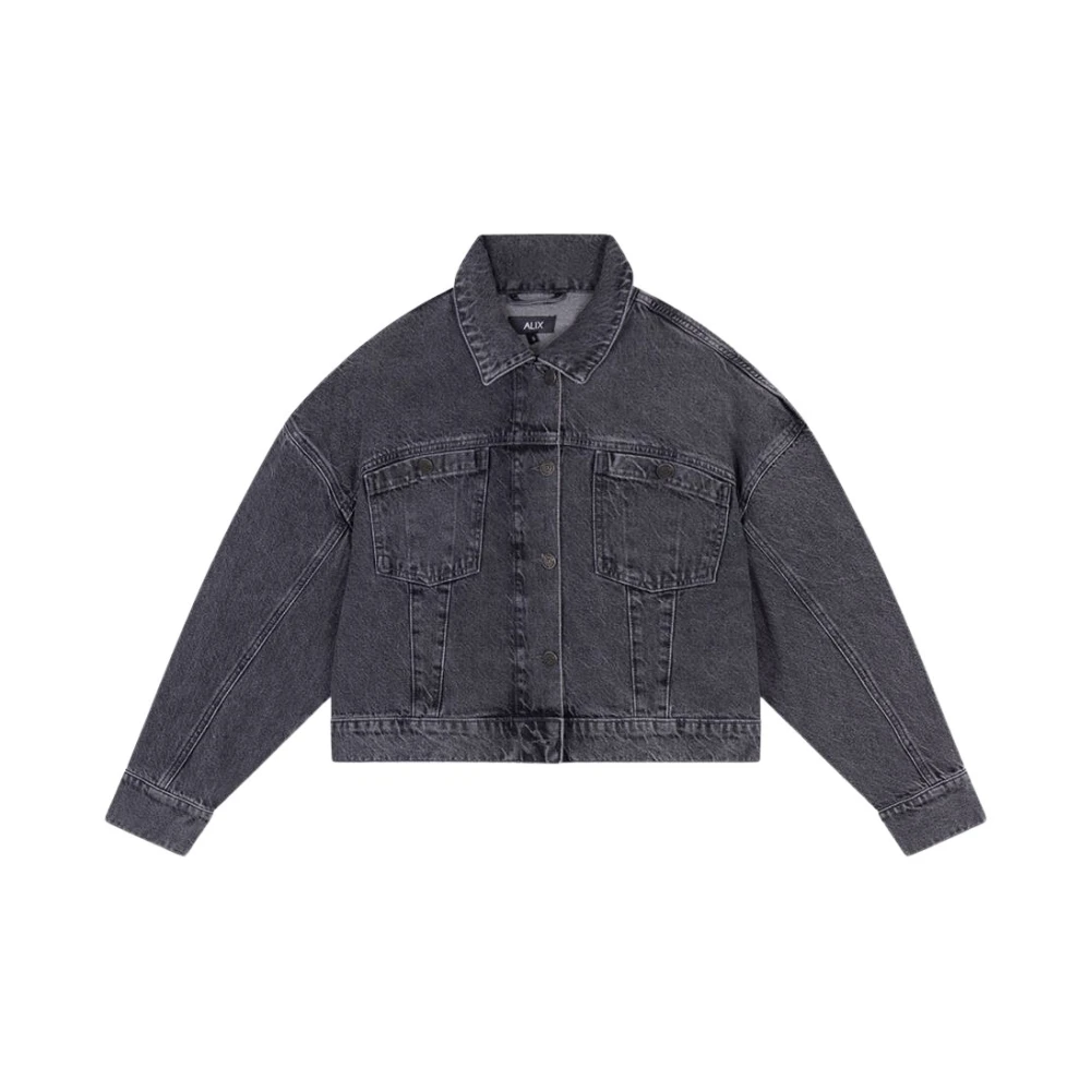 Alix The Label Cropped Tape Denim Jacket Black Dames