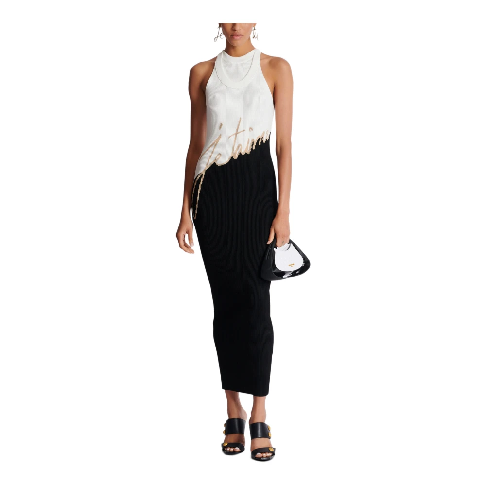 Balmain Lange 'Love Letter' jacquard gebreide jurk Black Dames