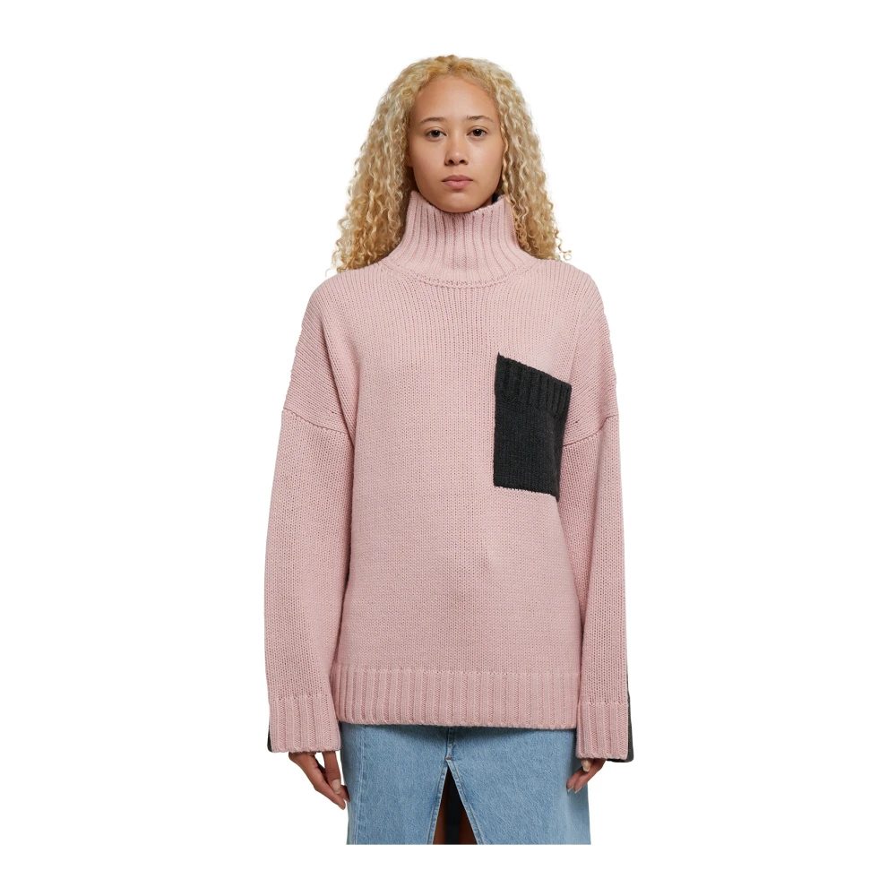 JW Anderson Contrast Patch Pocket Trui van Wolmix Pink Dames