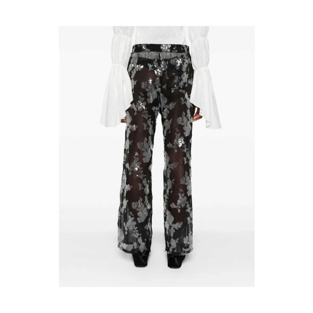 Siedrés Bloemen Paillet Wijde Pijp Broek Black Dames
