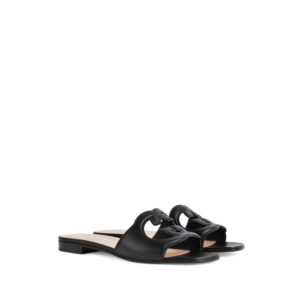 Gucci Zwarte GG Cut-Out Platte Sandalen Black Dames