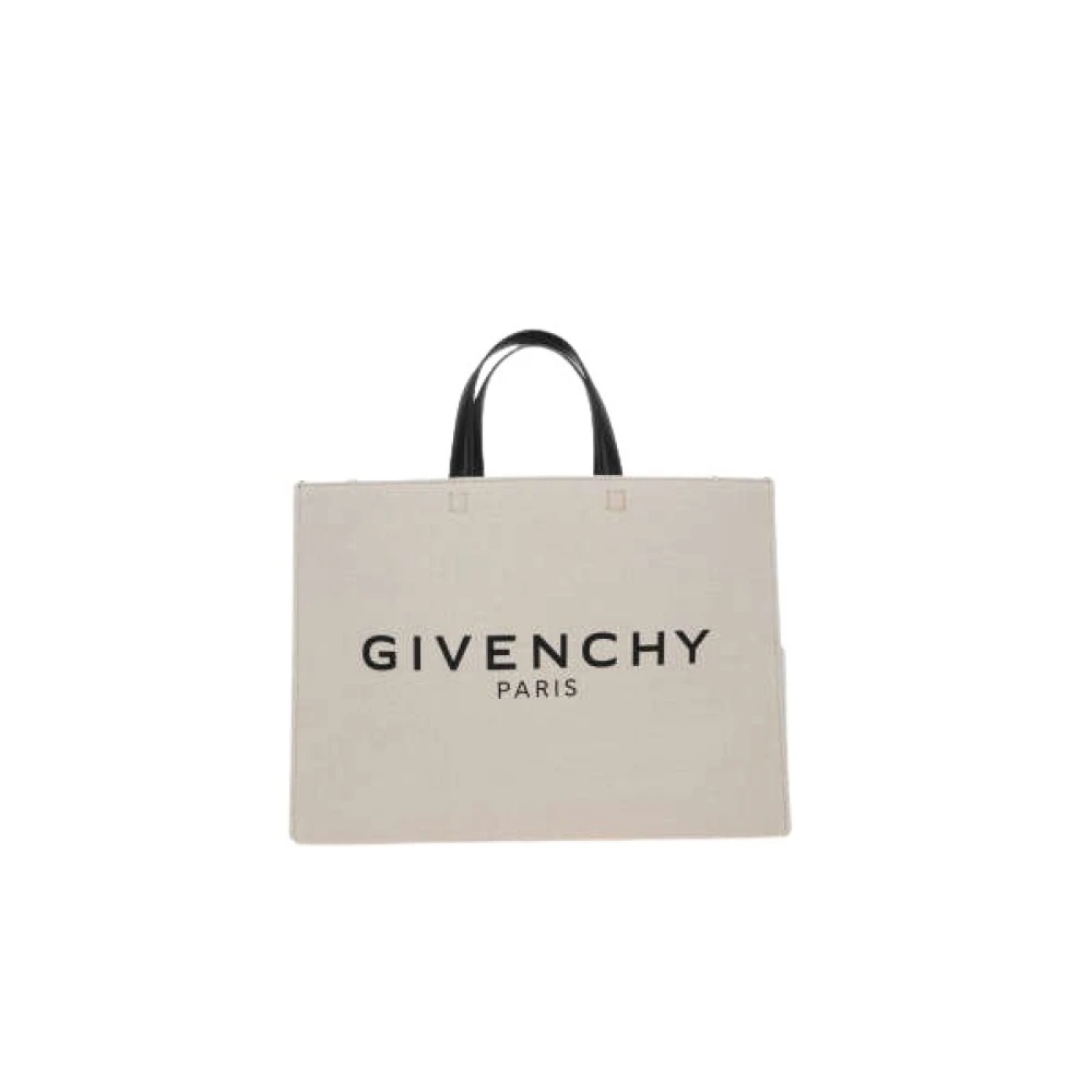 Givenchy Beige Canvas Tote Tas met Logo Print Beige Dames