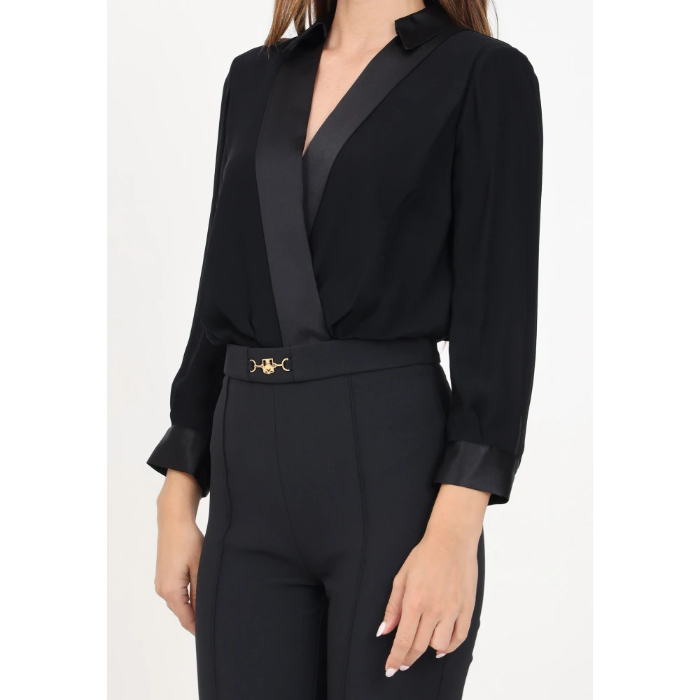 Elisabetta Franchi Elegante Zwarte Jumpsuit met 3 4 Mouwen Black Dames