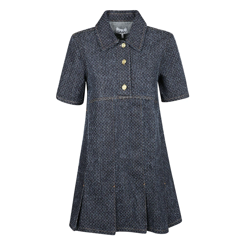 Ganni Denim Mini Jurk met Fluffy Stijl Black Dames