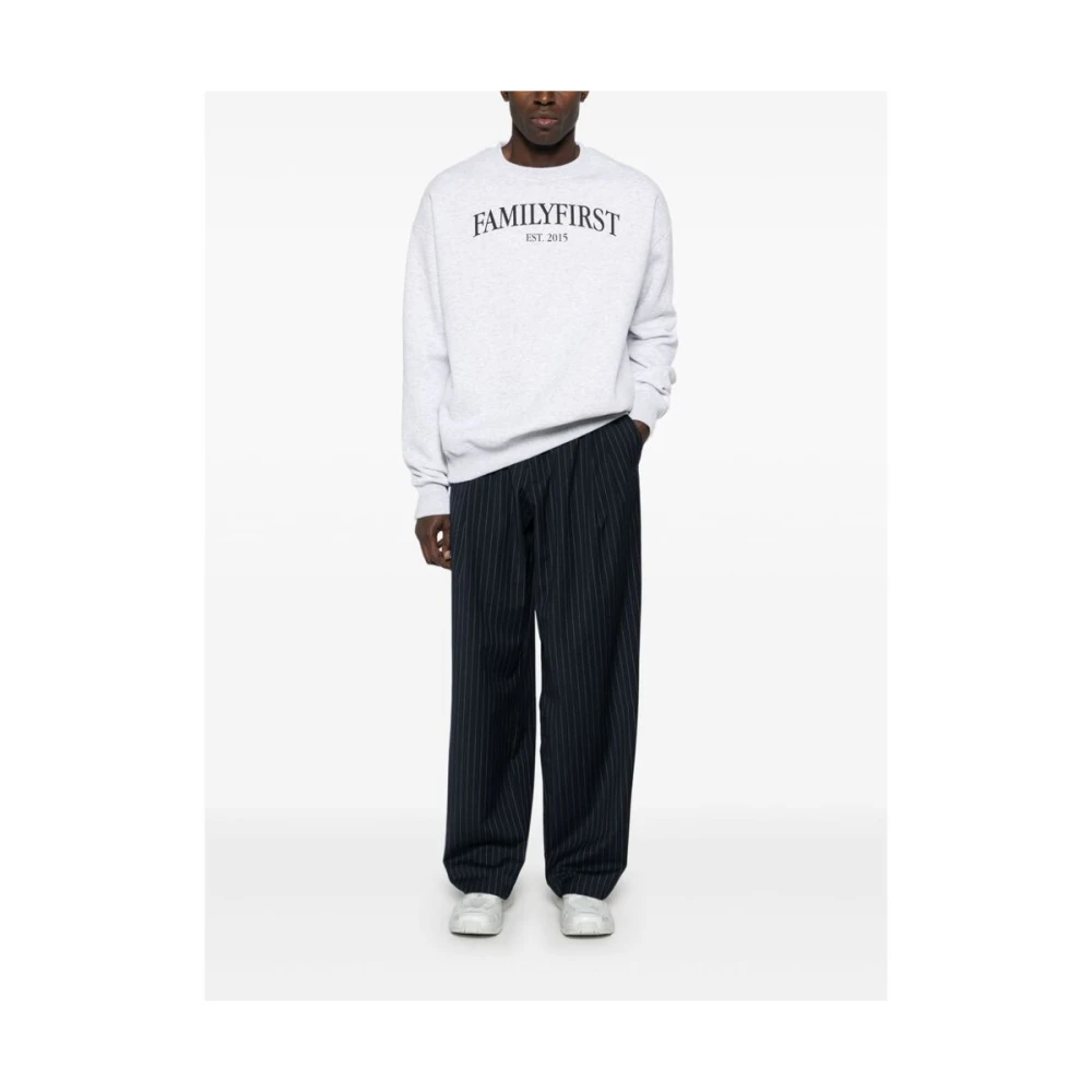 Family First Logo Print Crew Neck Sweater Gray Heren