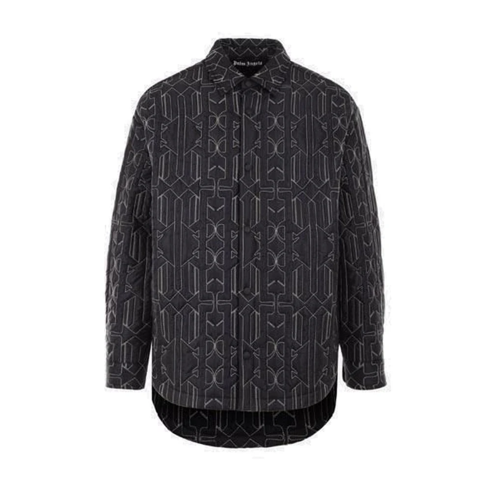 Palm Angels Mannelijk Zwart Overhemden Heren, S, Polyester, Geometric Quilted Shirt Jacket
