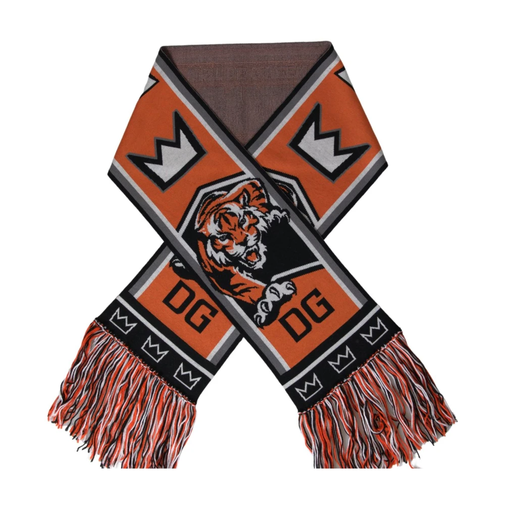 Dolce & Gabbana Women's Multicolor Winter Scarves, One Size, Wool Dg Royals Wrap Fringe Scarf