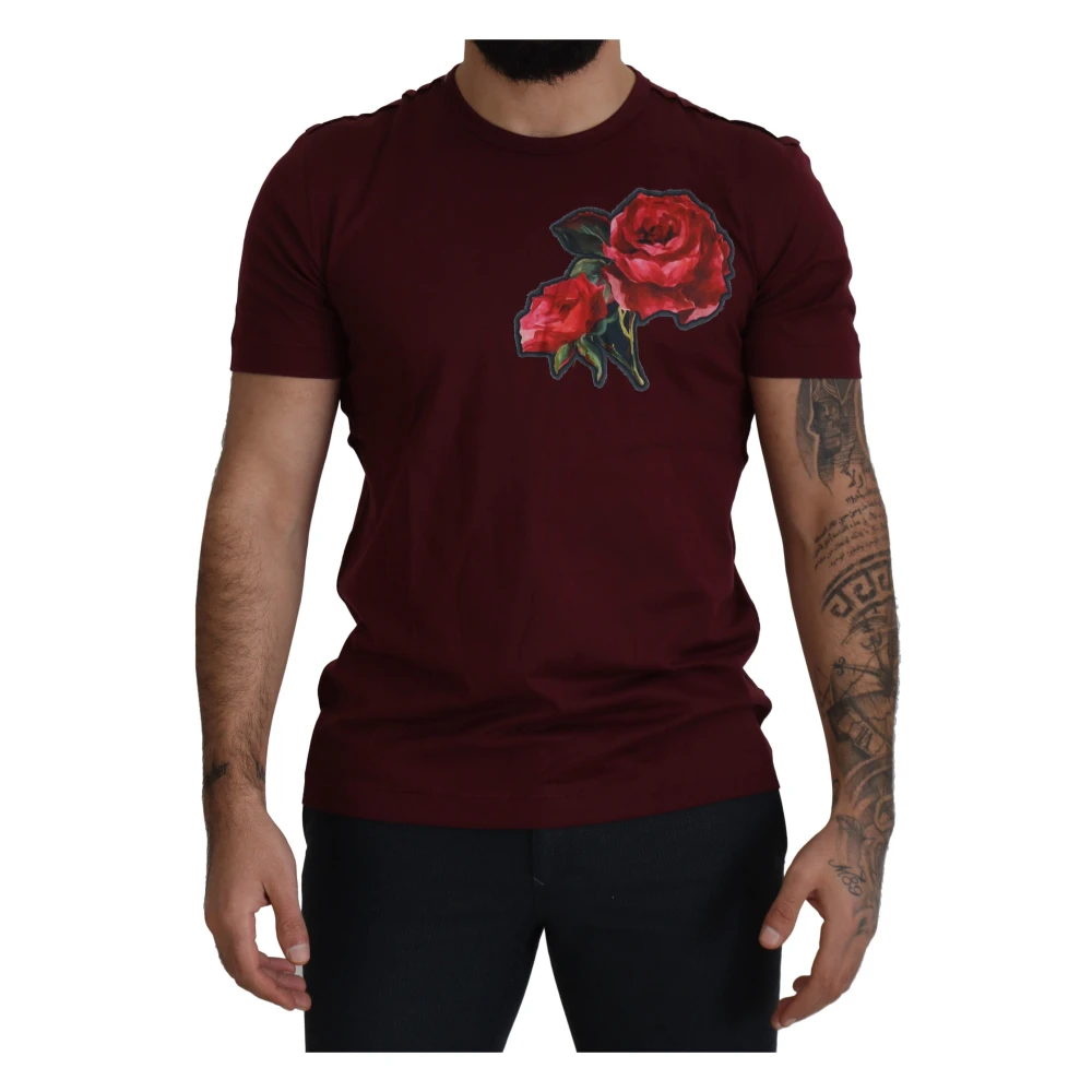 Dolce & Gabbana Bordeaux Roses Crewneck T-shirt Red, Herr